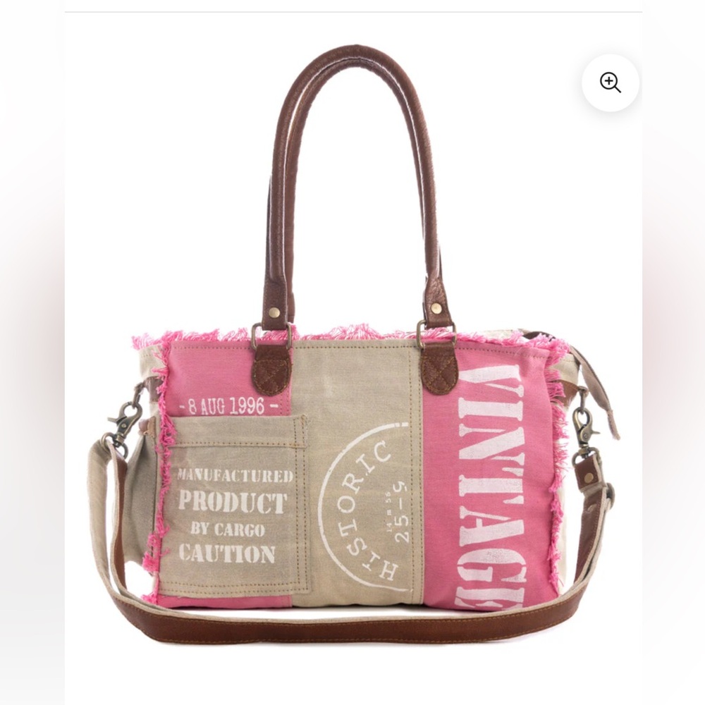 Pink Canvas & Leather Weekender Bag - Brand New with Tags
